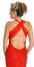 Wrap Style Shirred Bodice Formal Dress with Flared Bottom back in Red color